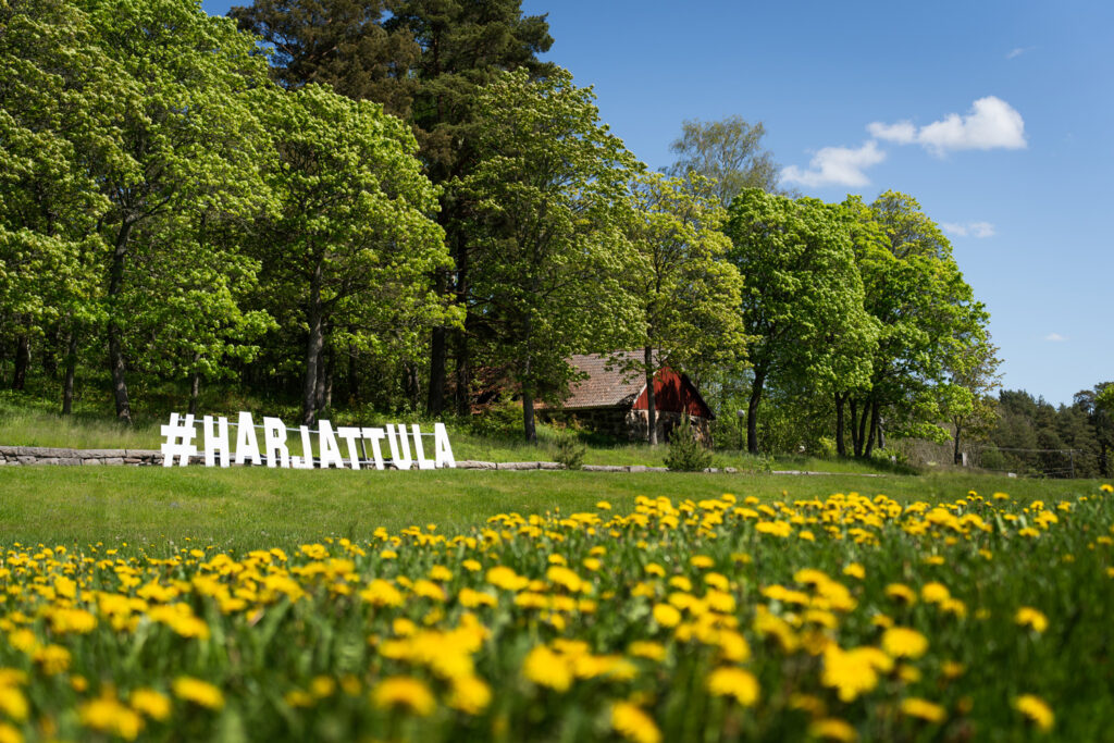 Harjattula kyltti Paasikiven-opiston pihassa. Koulutukset